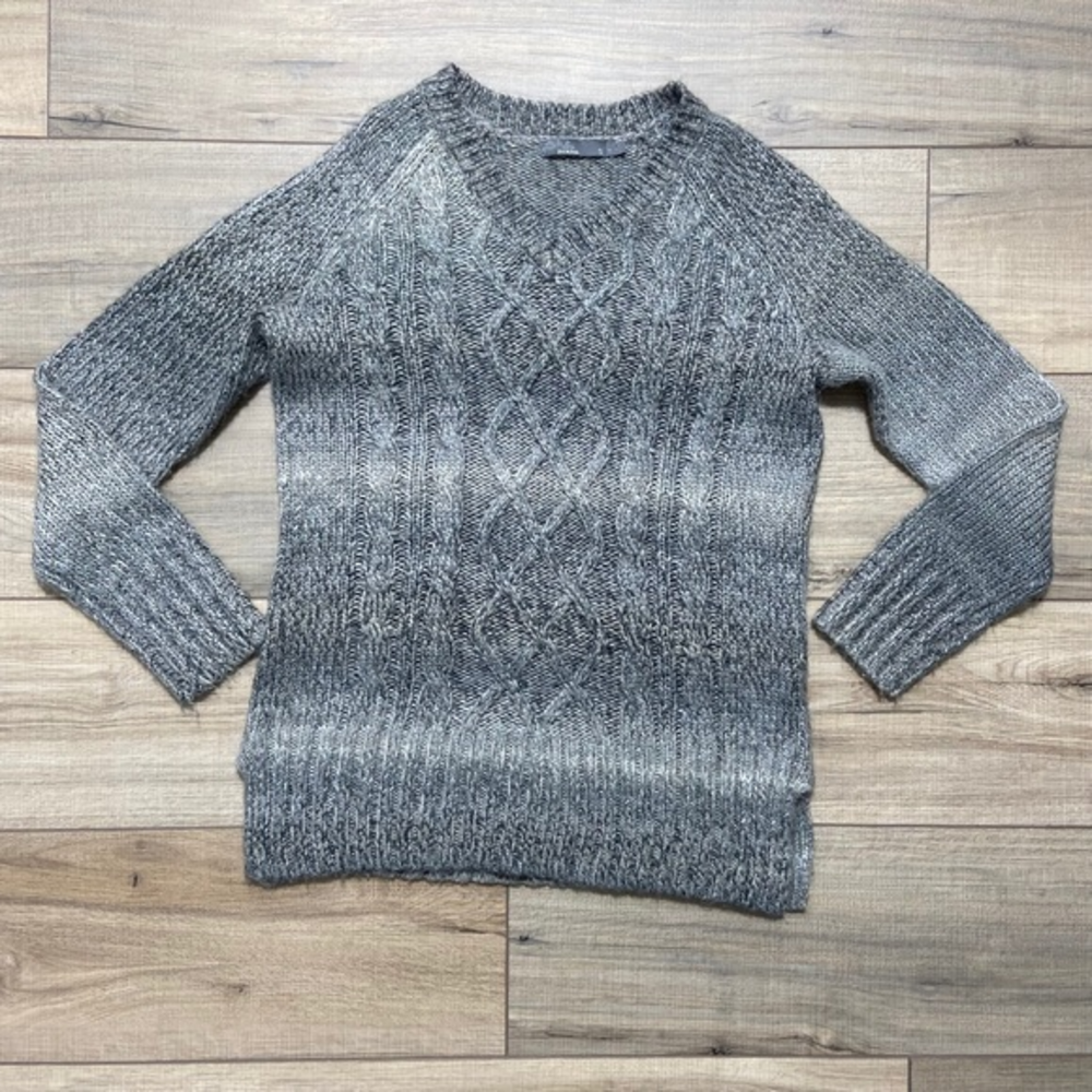 Prana Leisel Cable Knit‎ Ombre V-Neck Sweater Womens Size Small Gray Taupe